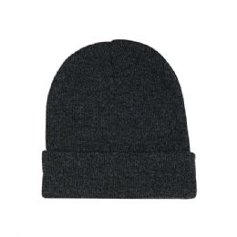 24 Pieces Acrylic Beanie W/ Cuff HEATHER_CHAR - Winter Beanie Hats