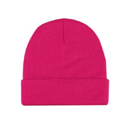 24 Pieces Acrylic Beanie W/ Cuff MAGENTA - Winter Beanie Hats