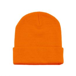 24 Pieces Acrylic Beanie W/ Cuff ORANGE - Winter Beanie Hats