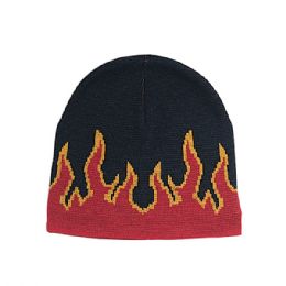 24 Pieces Jaquard Knitted Beanie BLK-RED - Winter Beanie Hats