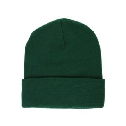 24 Pieces Acrylic Beanie W/ Cuff D.GRN - Winter Beanie Hats