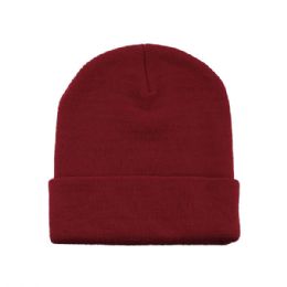 24 Pieces Acrylic Beanie W/ Cuff MAROON - Winter Beanie Hats
