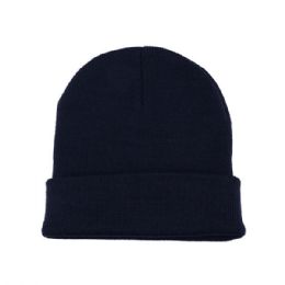 24 Pieces Acrylic Beanie W/ Cuff NAVY - Winter Beanie Hats