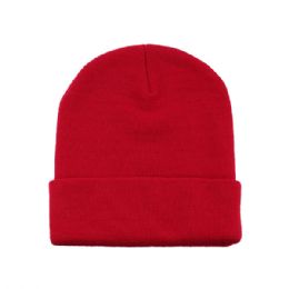 24 Pieces Acrylic Beanie W/ Cuff RED - Winter Beanie Hats