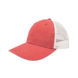 Washed Pigment Dyed Twill Trucker Cap CoraL-White