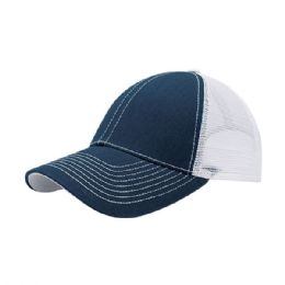 Heavy Cotton Twill Trucker Cap Smoke BluE-White