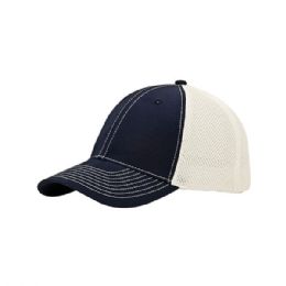 24 of Mega Flex Brushed Cotton Fitted Mesh Back Cap NavY-White