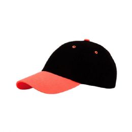 24 of 6 Panel Light Weight Brushed Cotton Twill Cap BlacK-Neon Orange