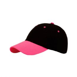 24 of 6 Panel Light Weight Brushed Cotton Twill Cap BlacK-Neon Pink
