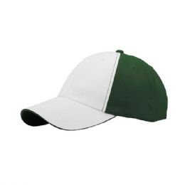 24 of 6 Panel Light Weight Brushed Cotton Twill Cap WhitE-Dark Green
