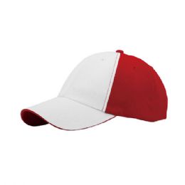 24 of 6 Panel Light Weight Brushed Cotton Twill Cap WhitE-Red