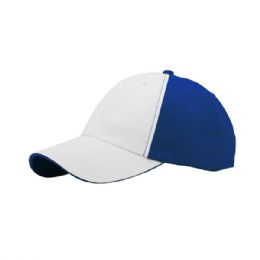 24 of 6 Panel Light Weight Brushed Cotton Twill Cap WhitE-Royal