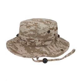 24 of Washed Camouflage Twill Hunting Hat W/Self Fabric Chin Cord DSRT-DIGI-L