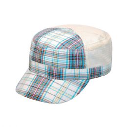 24 Pieces Fashion Plaid Army Cap WHITE - Military Caps