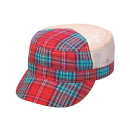 24 Pieces Fashion Plaid Army Cap RED - Military Caps