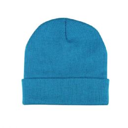 24 Pieces Acrylic Beanie W/ Cuff AQUA - Winter Beanie Hats