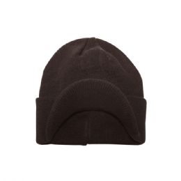 24 Pieces Acrylic Beanie W/Bill BROWN - Winter Beanie Hats