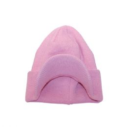 24 Pieces Acrylic Beanie W/Bill L.PINK - Winter Beanie Hats