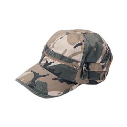 24 of Casual Style Camouflage Twill Washed Pocket Cap SAFARI