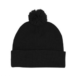 24 of Pom Acrylic Cuff Beanie Black