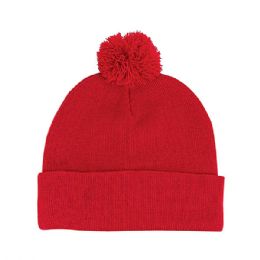 24 of Pom Acrylic Cuff Beanie Red