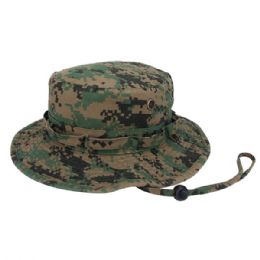 24 of Washed Camouflage Twill Hunting Hat W/Self Fabric Chin Cord WDLND-DIG-XL