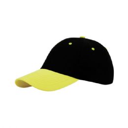 24 of 6 Panel Light Weight Brushed Cotton Twill Cap Black Neon Yellow