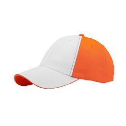 24 of 6 Panel Light Weight Brushed Cotton Twill Cap White Orange