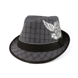 24 of Plaid Fedora Hat BLK-GRY-M