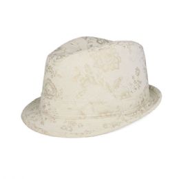 24 of Ladies' Corduroy Printed Fedora Hat NATURAL