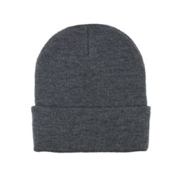 24 of Acrylic Beanie With Cuff Dark Grey