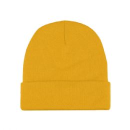 24 of Acrylic Beanie With Cuff Mustard