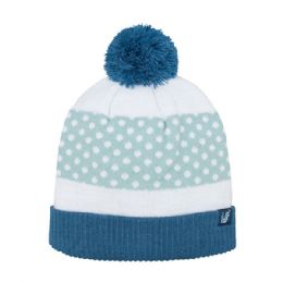 24 Pieces Infinity Selections Polka Dot Cuffed Pom Beanie BLUE - Winter Beanie Hats
