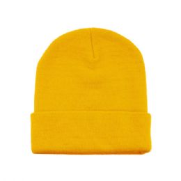 24 Pieces Acrylic Beanie W/ Cuff YELLOW - Winter Beanie Hats