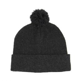 24 Pieces Pom Acrylic Cuff Beanie Heather CHARCoal L - Winter Beanie Hats