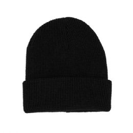 24 Pieces Waffle Knit Cuff Beanie BLACK - Winter Beanie Hats