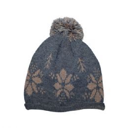 24 Pieces Jaquard Knitted Beanie GREY - Winter Beanie Hats