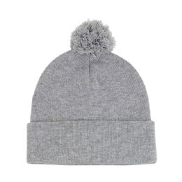 24 of Pom Acrylic Cuff Beanie HEATHER_GREY