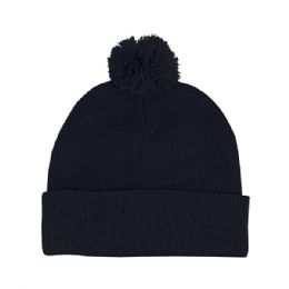 24 Pieces Pom Acrylic Cuff Beanie NAVY - Winter Beanie Hats
