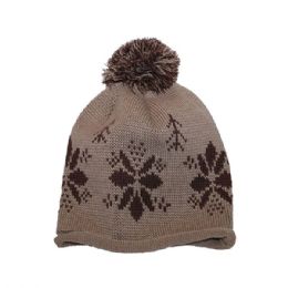 24 Pieces Jaquard Knitted Beanie CAMEL - Winter Beanie Hats