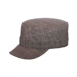 24 pieces Ladies' Fashion Plaid Military Cap BROWN - Military Caps