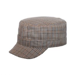 24 pieces Ladies' Fashion Plaid Military Cap KHAKI - Military Caps