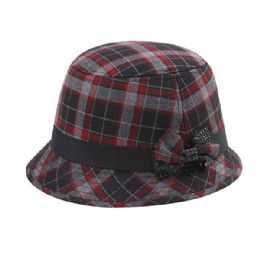 24 pieces Infinity Selections Wool Plaid Cloche Hat RED - Fashion Winter Hats