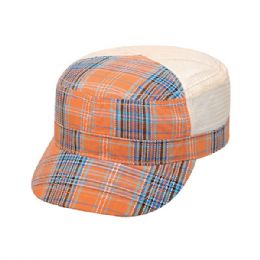 24 pieces Fashion Plaid Army Cap ORANGE - Military Caps