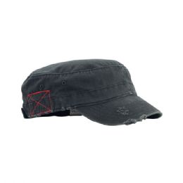 24 pieces Enzyme Washed Cotton Twill Army Cap BLACK - Military Caps