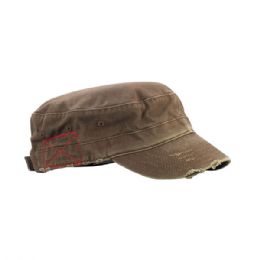 24 pieces Enzyme Washed Cotton Twill Army Cap BROWN - Military Caps