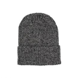 24 pieces Rib Knit Cuff Beanie BLACK_MARLED - Winter Beanie Hats