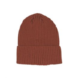 24 pieces Rib Knit Cuff Beanie RUST - Winter Beanie Hats