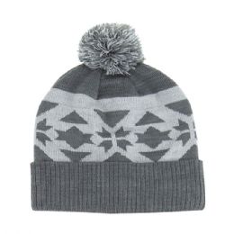 24 pieces Jacquard Knit Pom Beanie CHARC-GREY - Winter Beanie Hats