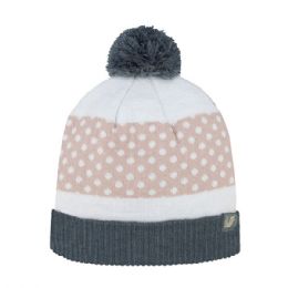 24 pieces Infinity Selections Polka Dot Cuffed Pom Beanie GREY - Winter Beanie Hats